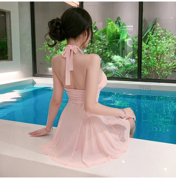 FEE ET MOI - Lingerie-Inspired Sheer Bustier Dress (Pink)